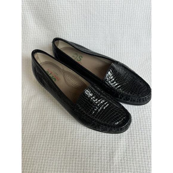 SAS Simplify Black Croc Embossed Patent Leather Loafer Comfort Women's 9.5 M - Picture 1 of 7